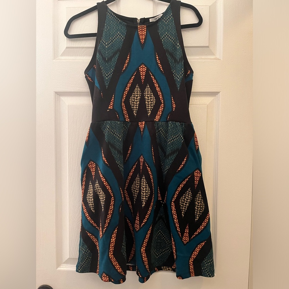 Teal and Black Patterned Women's Dress